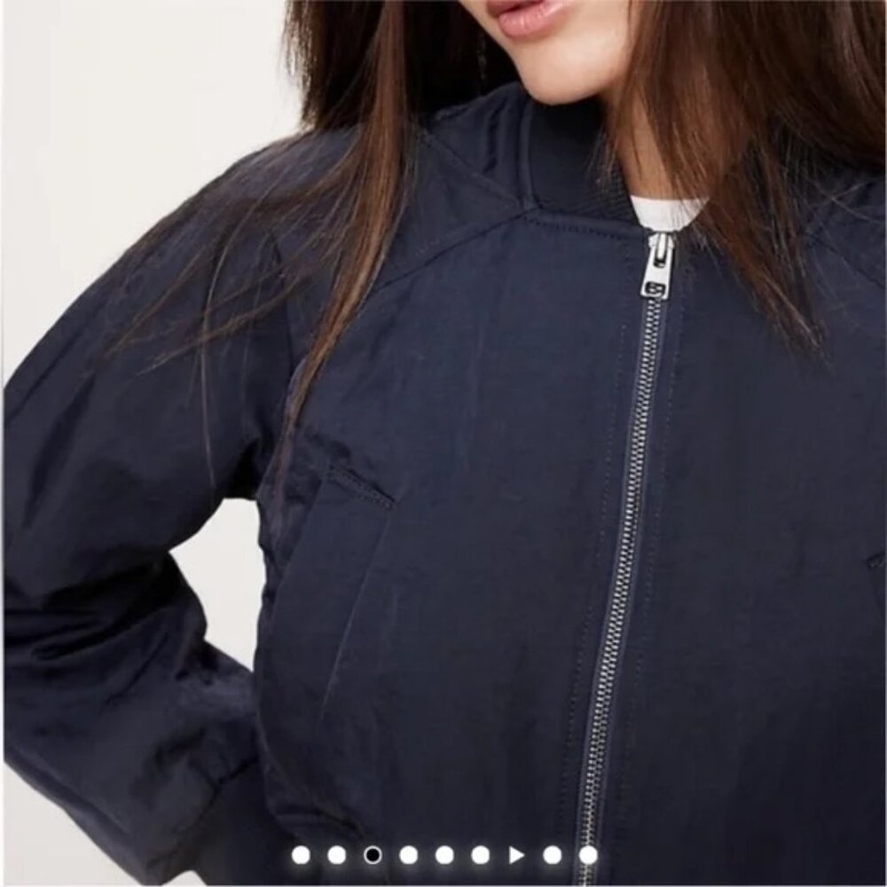 Banana Republic Cropped Bomber Jacket, Navy, size Small - Picture 2 of 5